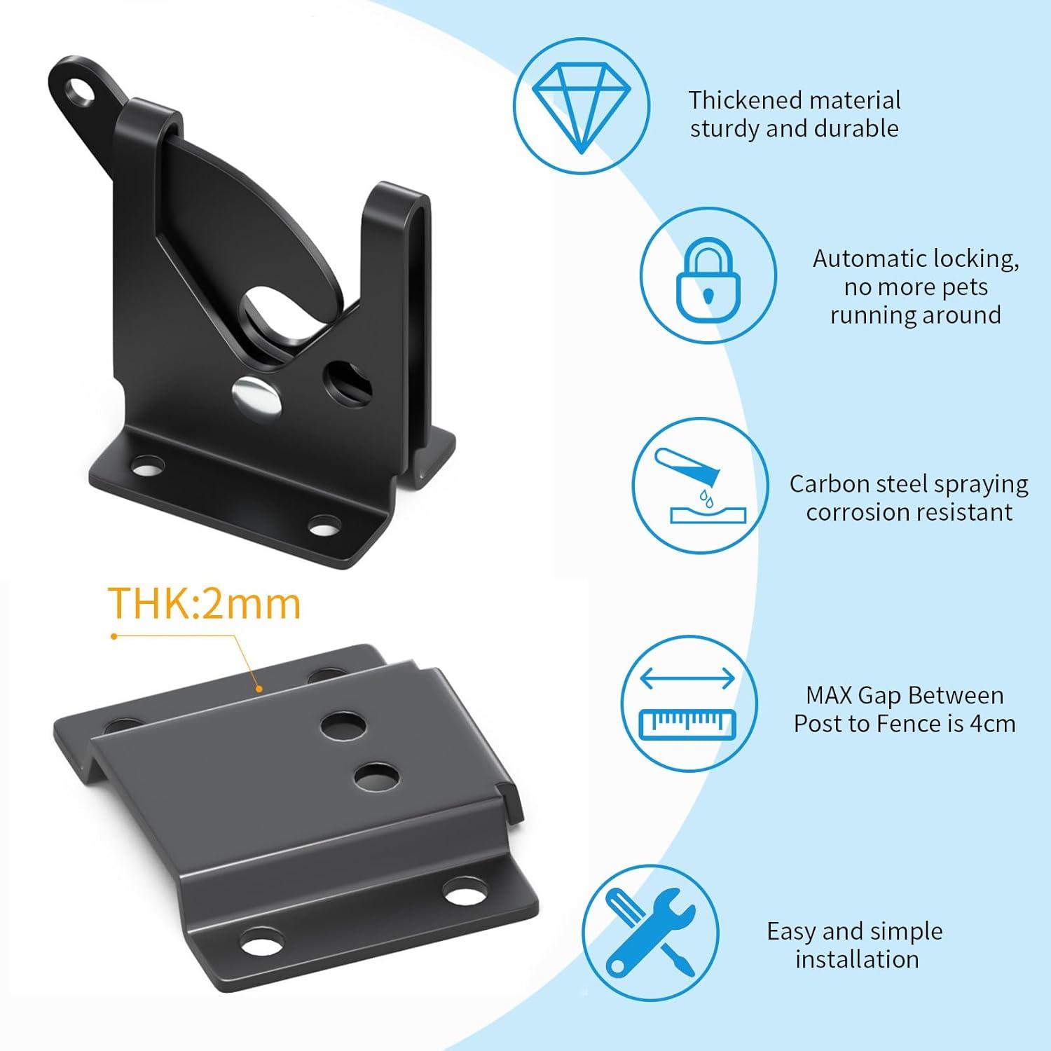 Gate Latch Automatic Gate Gravity Latch Self Locking Fence Gate Latch with Pull Cable for Wooden Fence Gates Door, Black