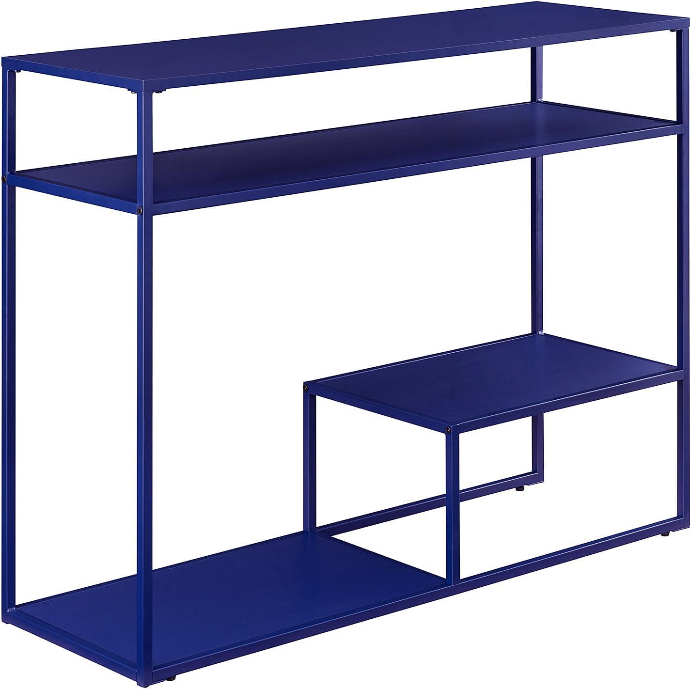 42" Metal and Wood Console Table with Tiered Shelves - Blue