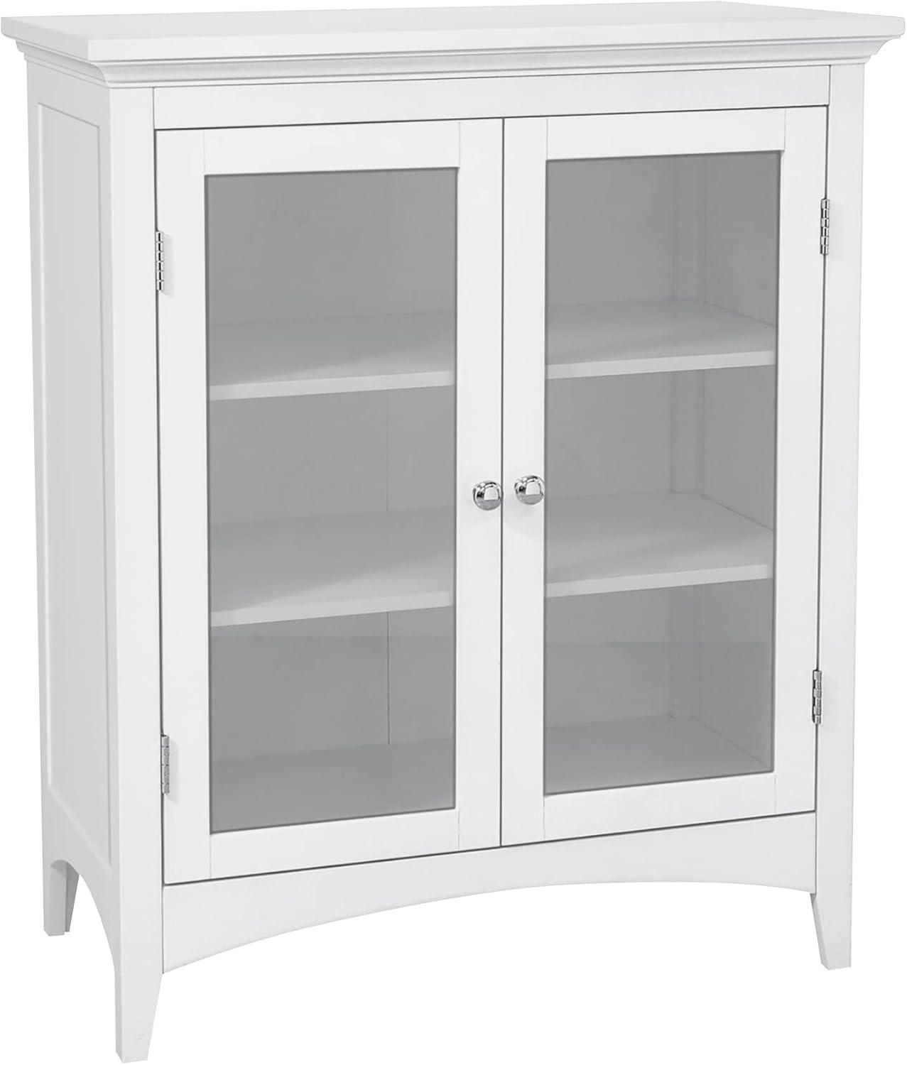 Teamson Home Madison Freestanding Two-Door Floor Accent Cabinet with Tempered Glass Panels, White