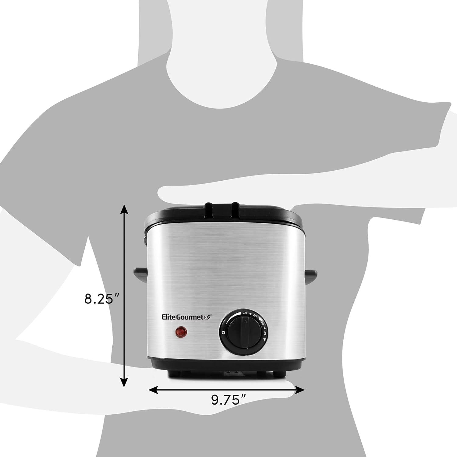 Elite Gourmet 1.5 qt 800W Electric Deep Fryer, Stainless Steel