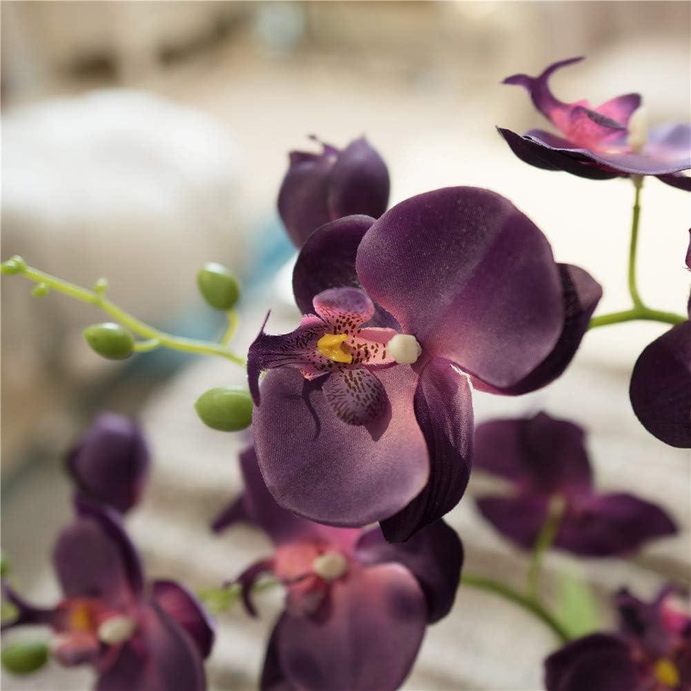 Large Artificial Potted Orchid Plant, Silk Flower Arrangement with Ceramics Vase, Deep Purple