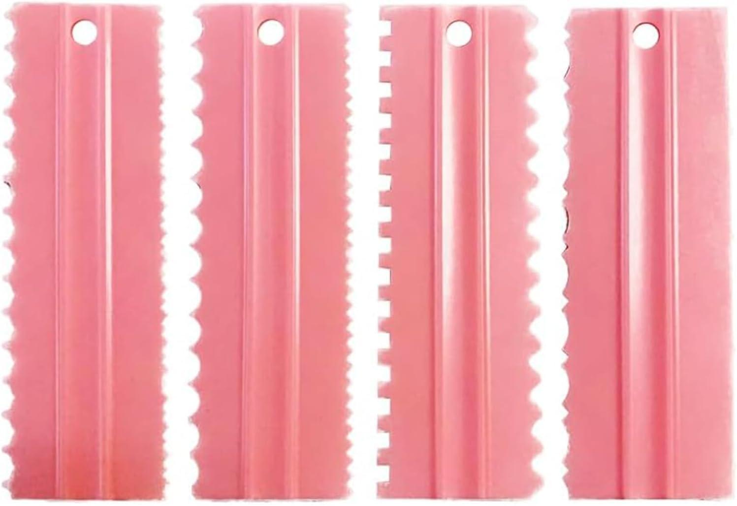 Pink Plastic Cake Decorating Scrapers Set with Multiple Textures