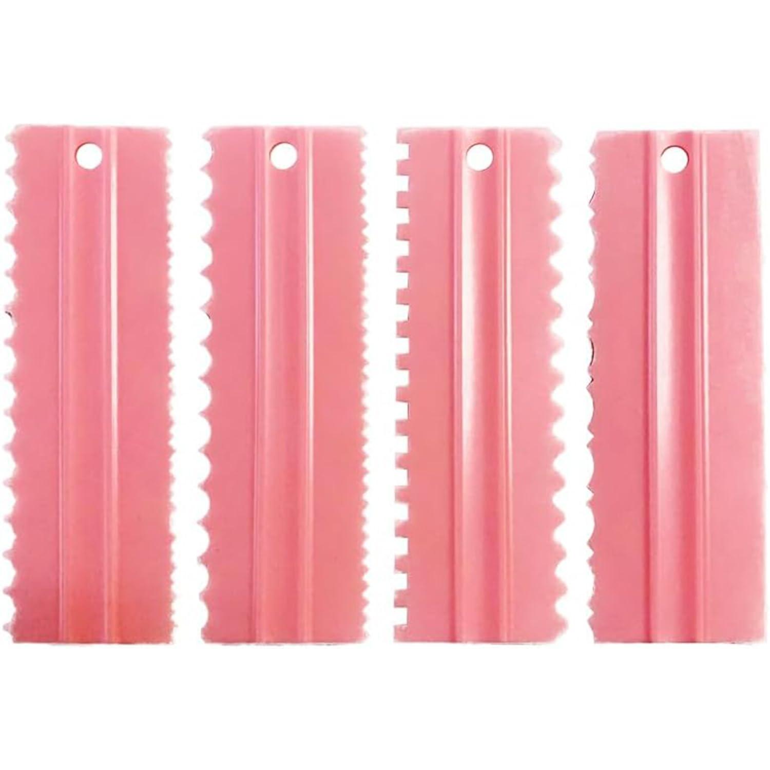 Pink Plastic Cake Decorating Scrapers Set with Multiple Textures