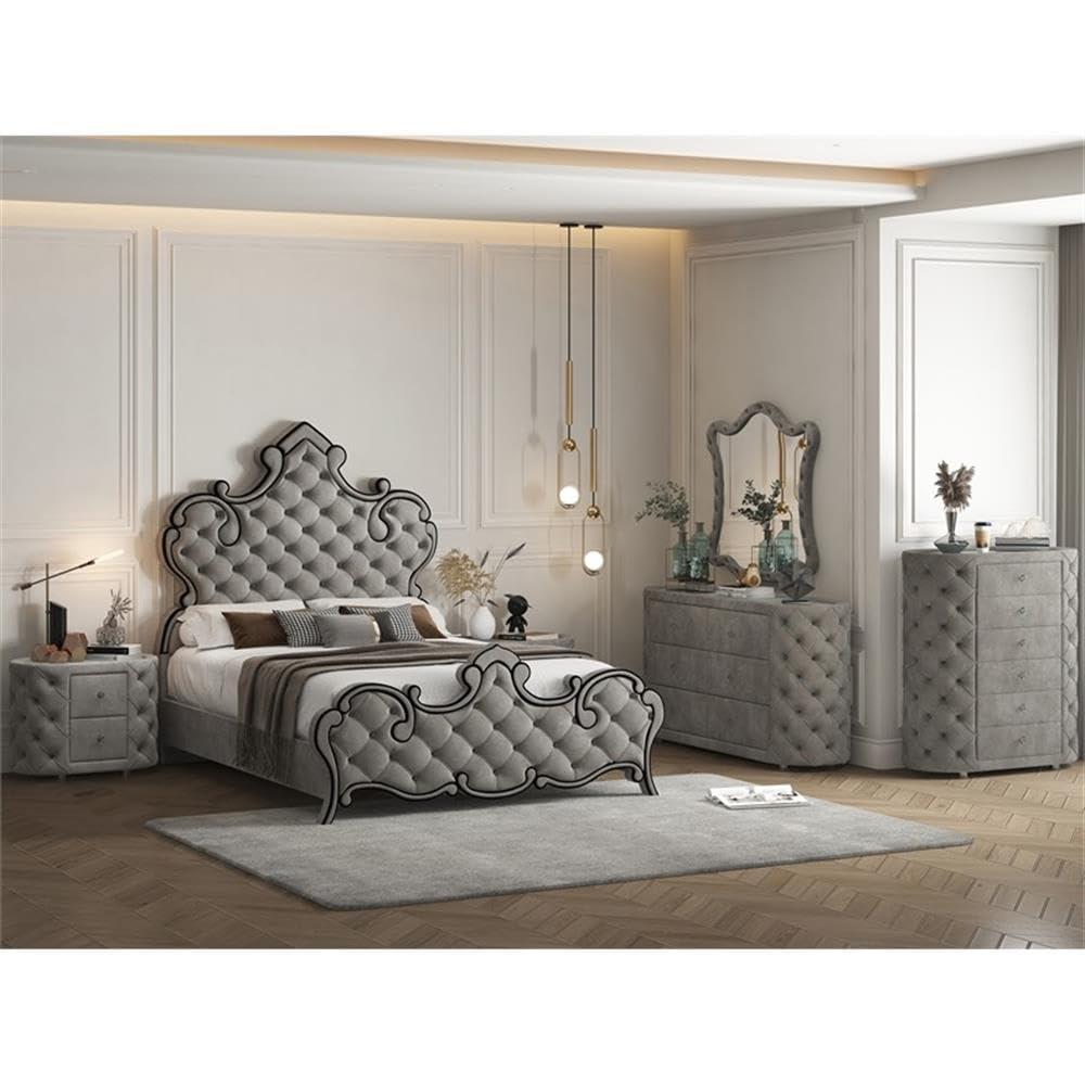 Acme Furniture Perine Nightstand in Gray Velvet
