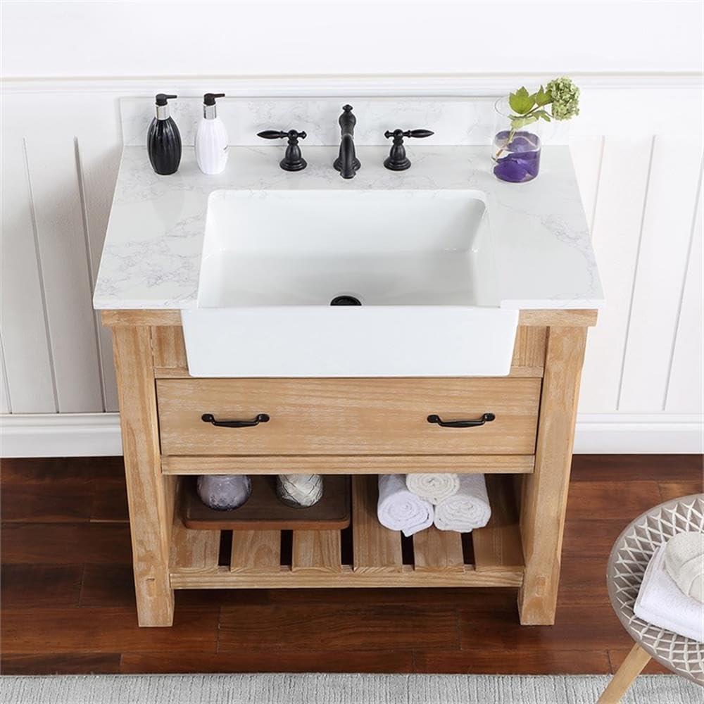 Villareal 36" Single Bath Vanity in Weathered Pine Wood & White Farmhouse Basin