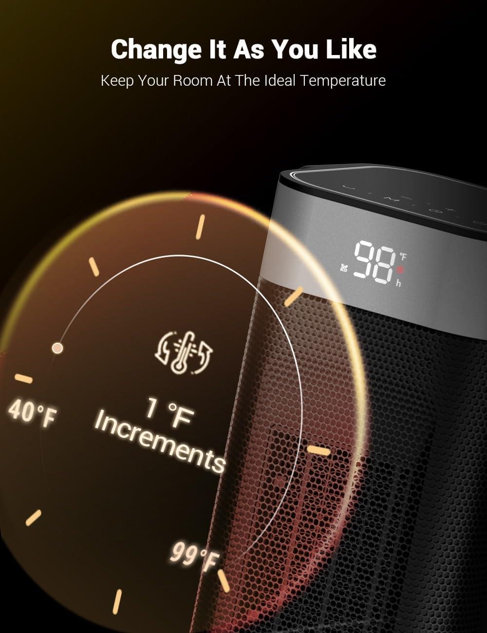 Black Ceramic Electric Tower Heater with Thermostat