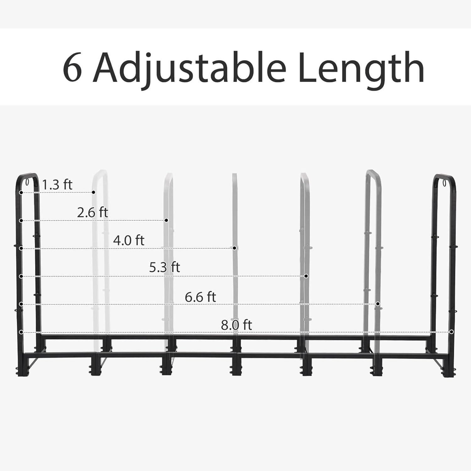 8ft Black Powder Coated Outdoor Firewood Rack with Cover