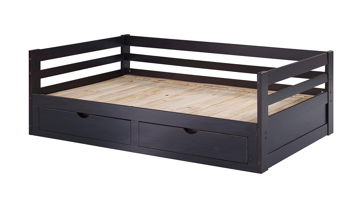 Alaterre Furniture Jasper Twin to King Extending Day Bed with Storage Drawers, Espresso