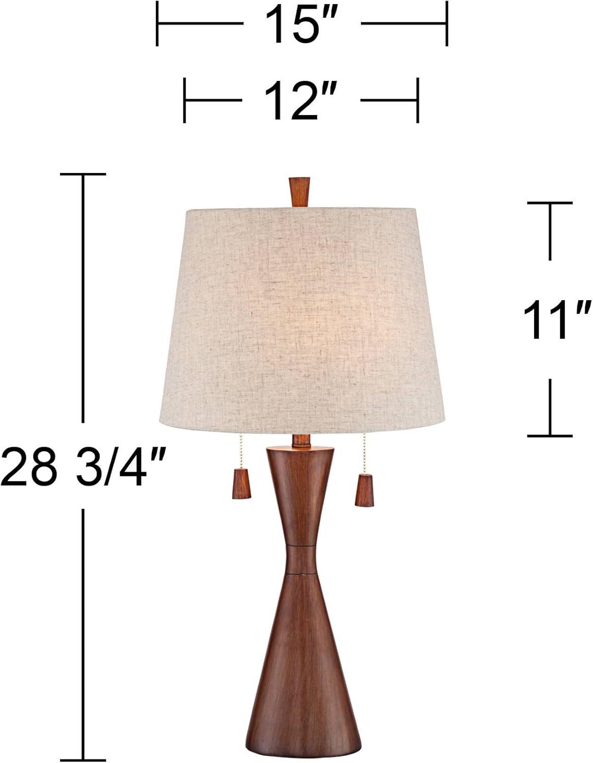 360 Lighting Omar Modern Table Lamp 28 3/4" Tall Warm Brown Wood Hourglass Oatmeal Fabric Drum Shade for Bedroom Living Room Bedside Nightstand Office