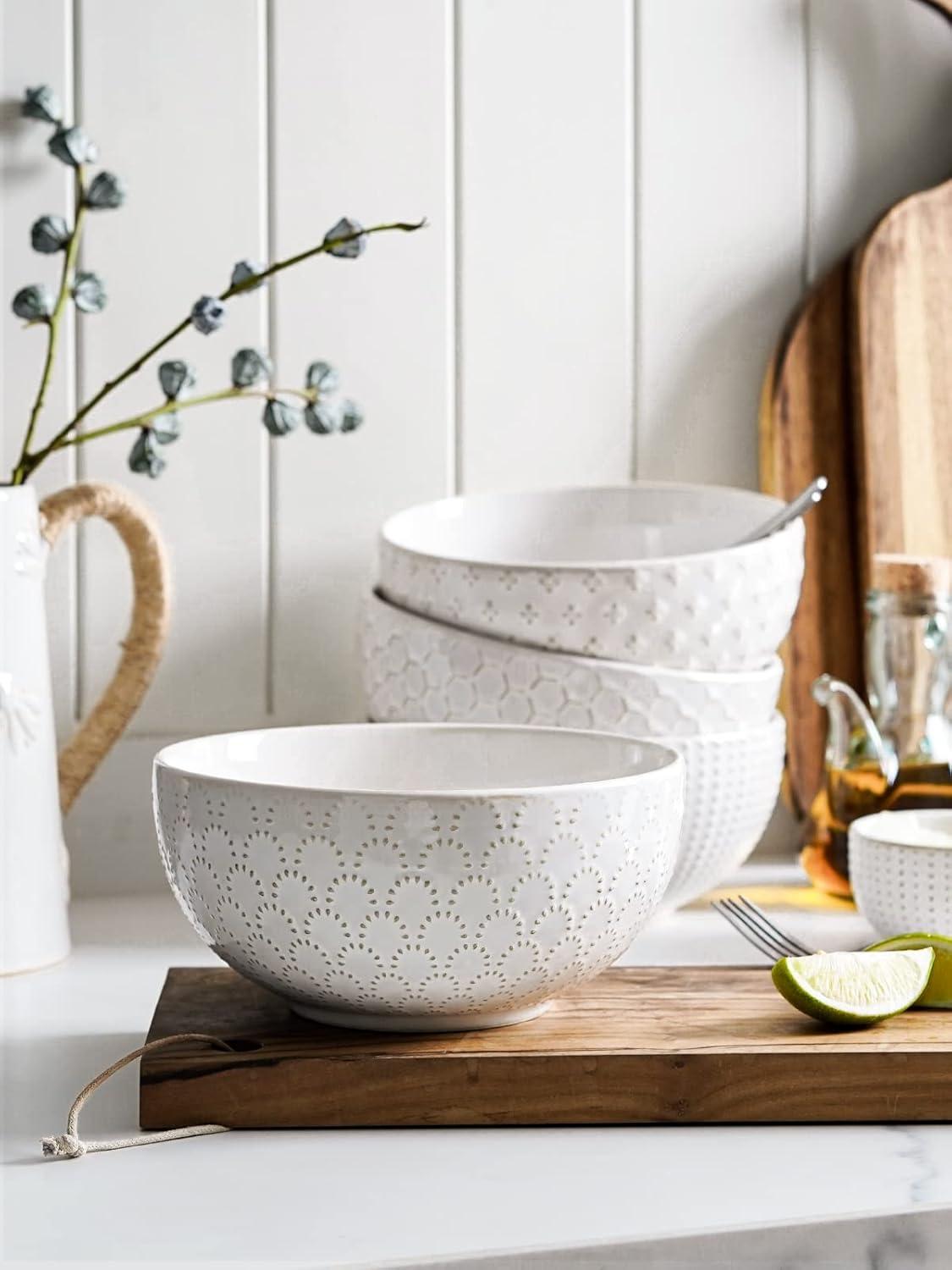 Winston Porter Large Soup Bowl 42 OZ, Ceramic Kitchen Bowl Set For Soup, Pho, Chip, Pasta, Fruits, Salad, Noodle And Ramen- 7 Inch, Set Of 4, Arctic White