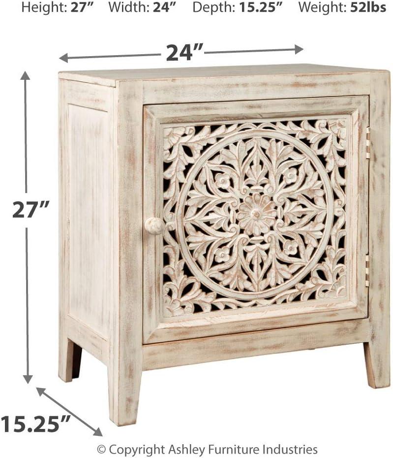 Fossil Ridge Accent Cabinet White - Signature Design by Ashley: Antique Floral Carved, Storage Shelf