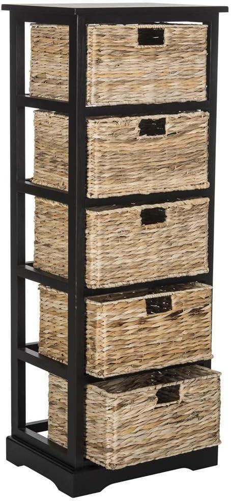 Vedette 5 Wicker Basket Storage Tower - AMH5739 - Distressed Black - Safavieh Couture