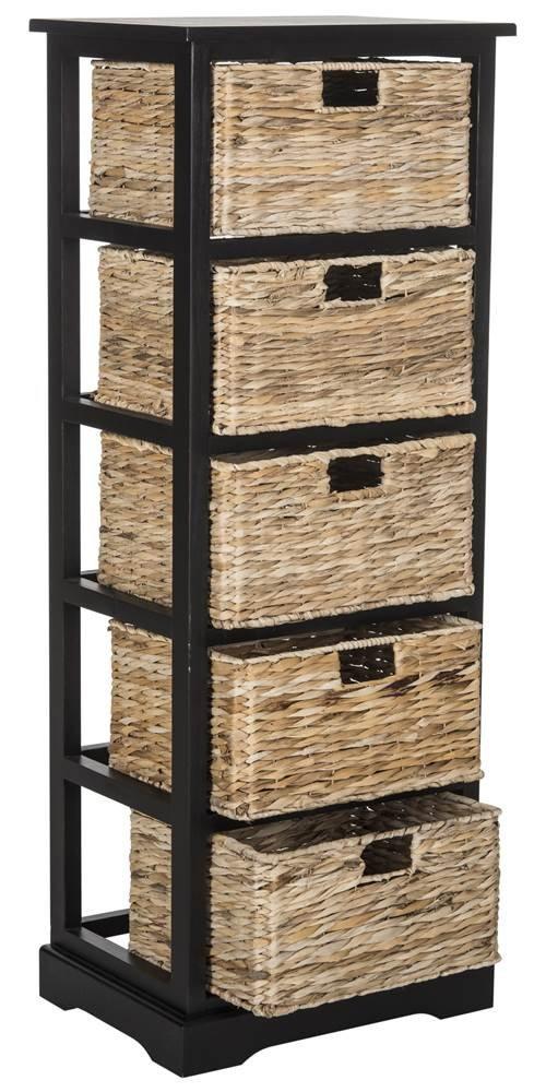 Vedette 5 Wicker Basket Storage Tower - AMH5739 - Distressed Black - Safavieh Couture