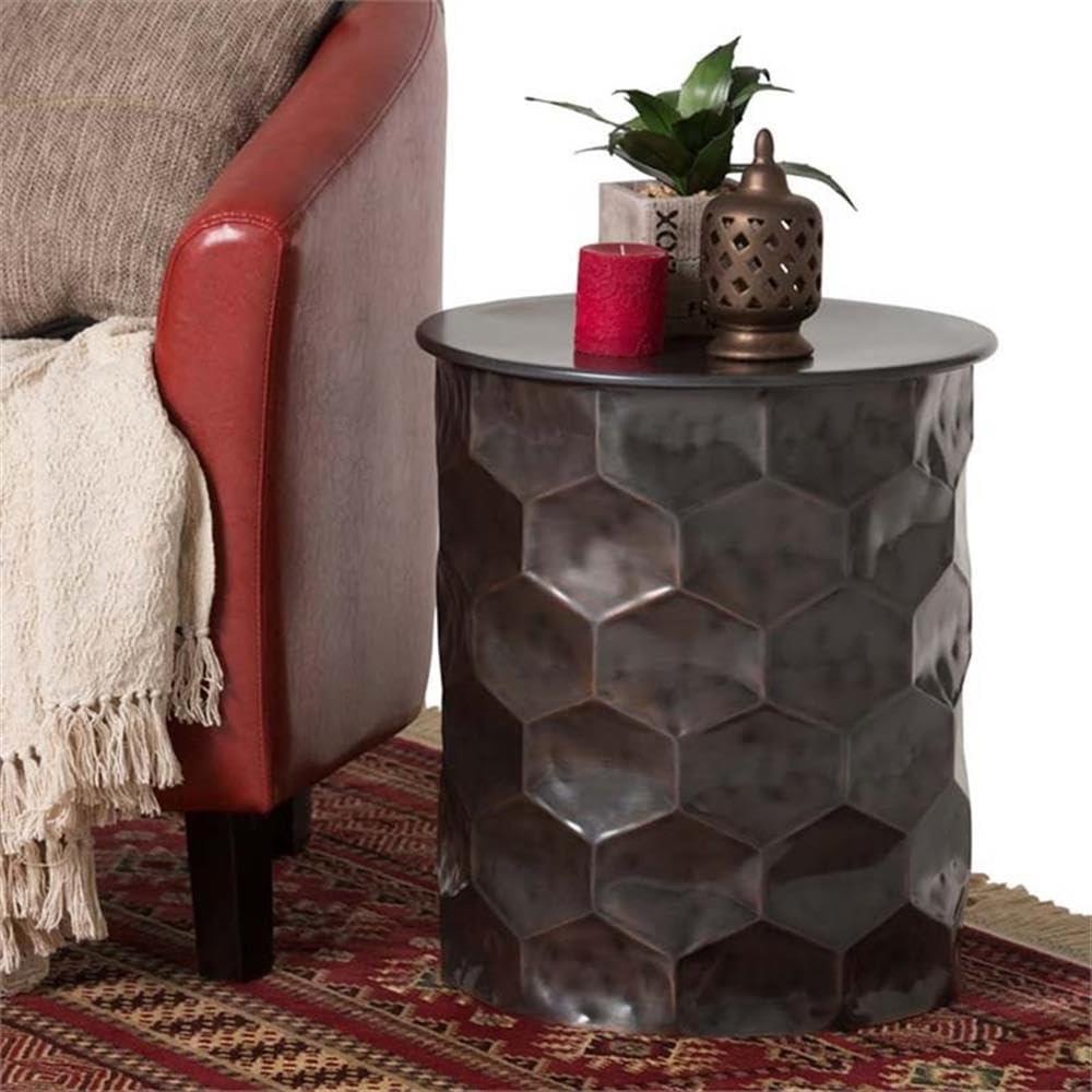 Simpli Home Whitney 17"W Metal Industrial End Table with Storage and Honeycomb Design, Assembled