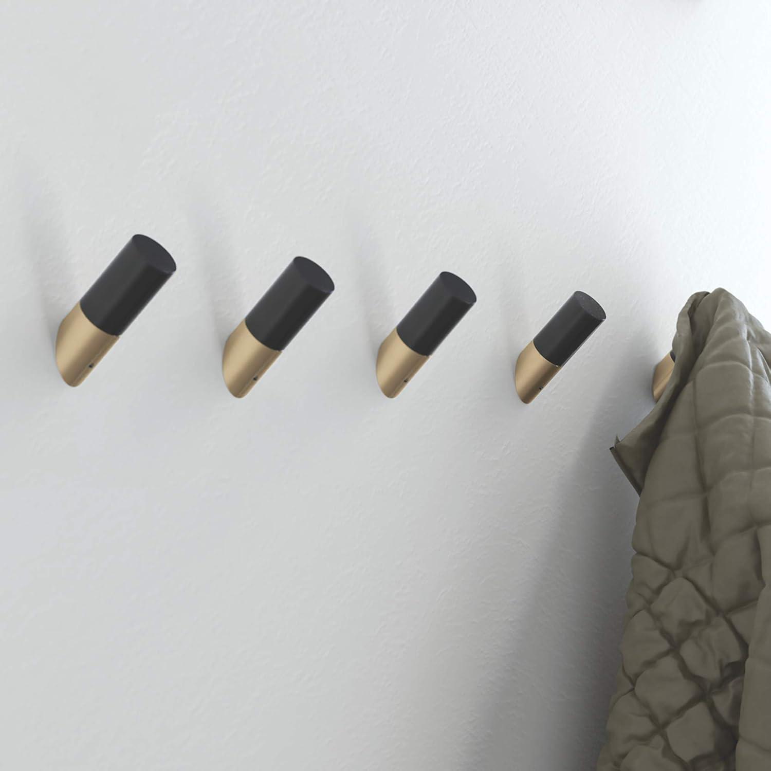 Modern Black and Champagne Bronze Metal Wood Hooks, 5 Pack