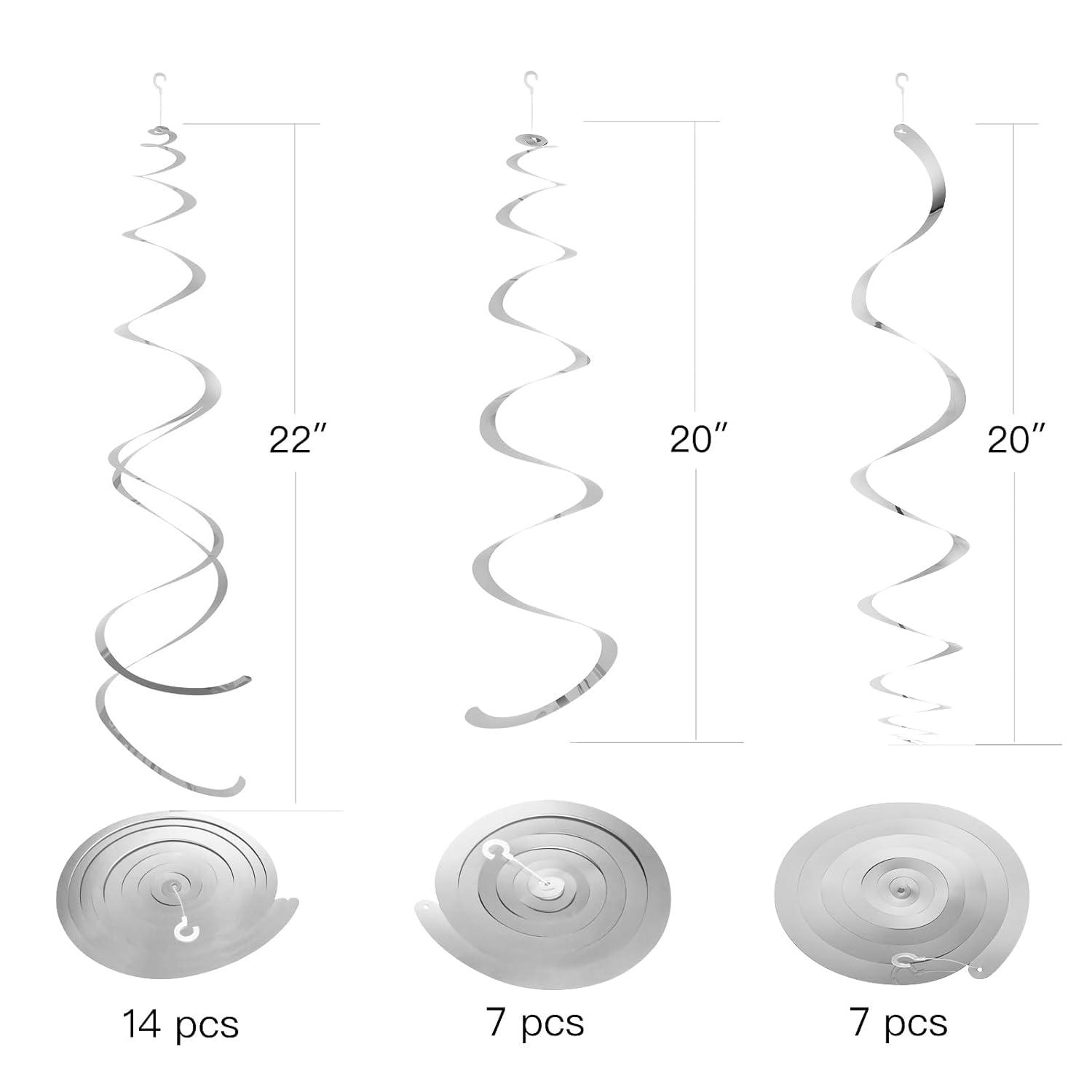 WEVEN Silver Party Hanging Swirl Decorations Plastic Streamer for Ceiling, Pack of 28