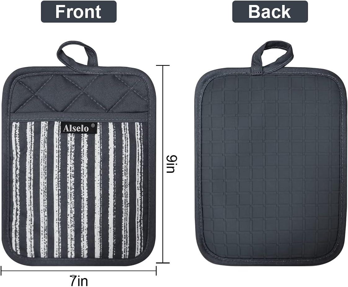 Silicone Pot Holders Set of 3 Heat Resistant & Non Slip Potholders, Professional Oven Hot Pads with Pockets Mitts for Kitchen Cooking Baking Barbecue