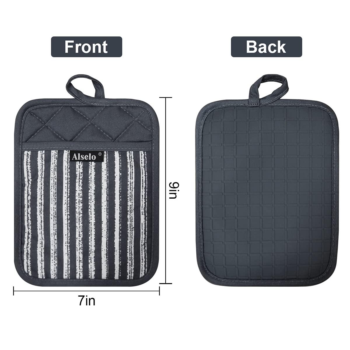 Silicone Pot Holders Set of 3 Heat Resistant & Non Slip Potholders, Professional Oven Hot Pads with Pockets Mitts for Kitchen Cooking Baking Barbecue