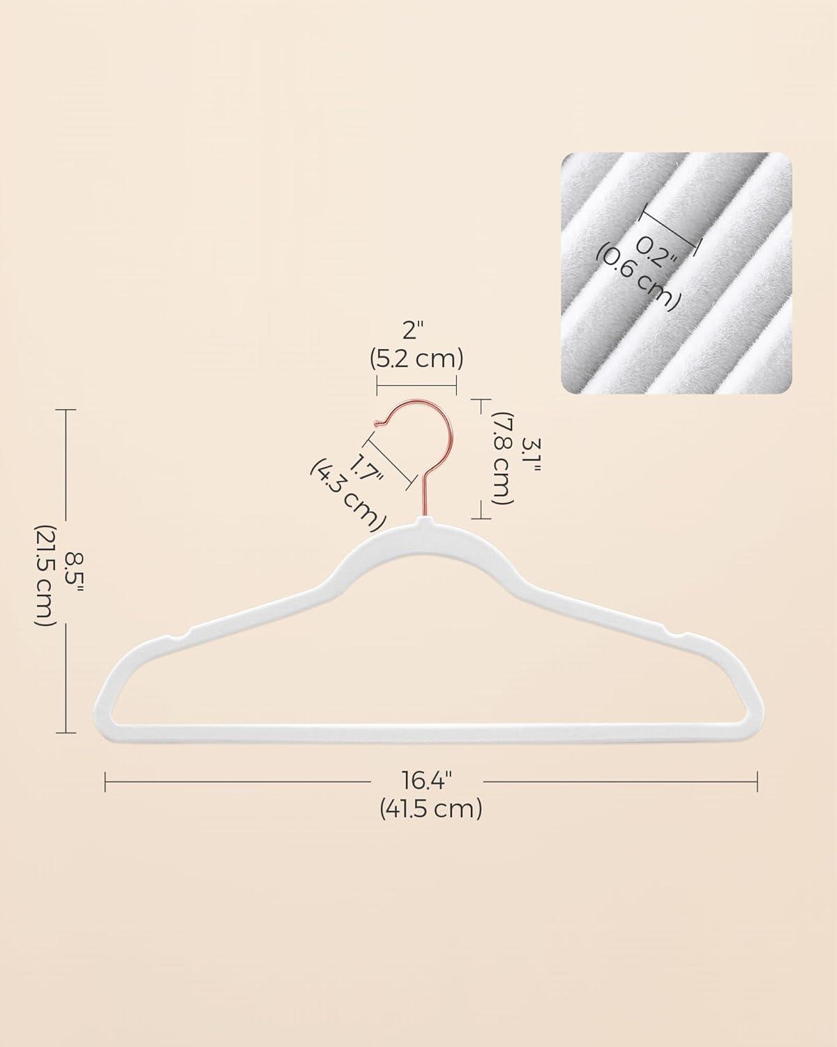 50 Pack Velvet Hangers Non-Slip Clothes Hanger with Rose Gold-Colored Swivel Hooks Space Saving White