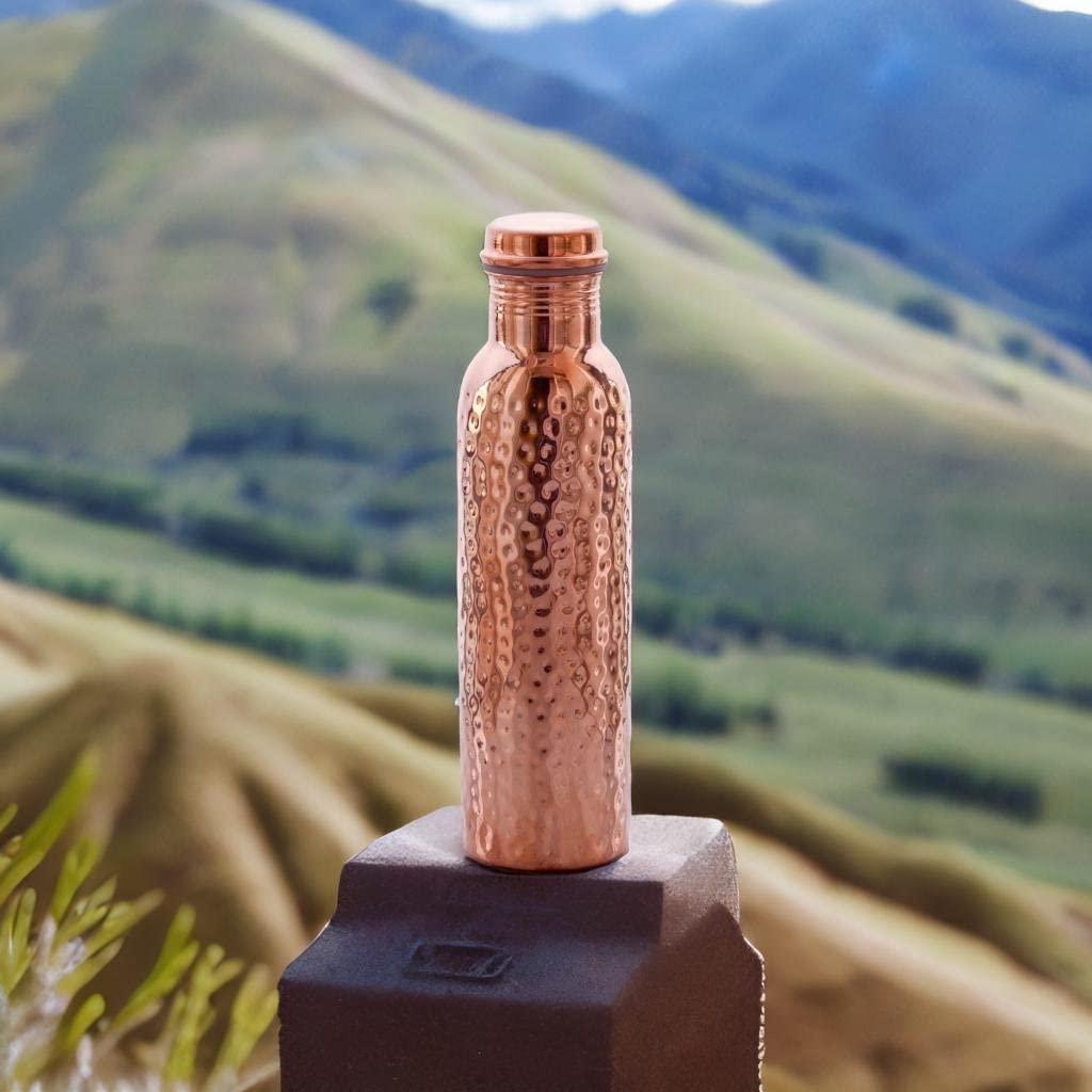 Hammered Design Pure Copper Water Bottle Seamless Leakproof Water Bottle For Home, Office, Hotel, Travelling and Gifting Drink More Water and Immediately Reap the Health - 33.81 Fl Oz