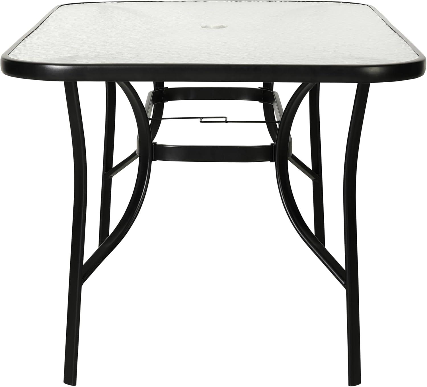 Flash Furniture Tory Commercial Grade 35" x 59" Rectangular Patio Table with Tempered Glass Top with Umbrella Hole and Steel Tube Frame in Black