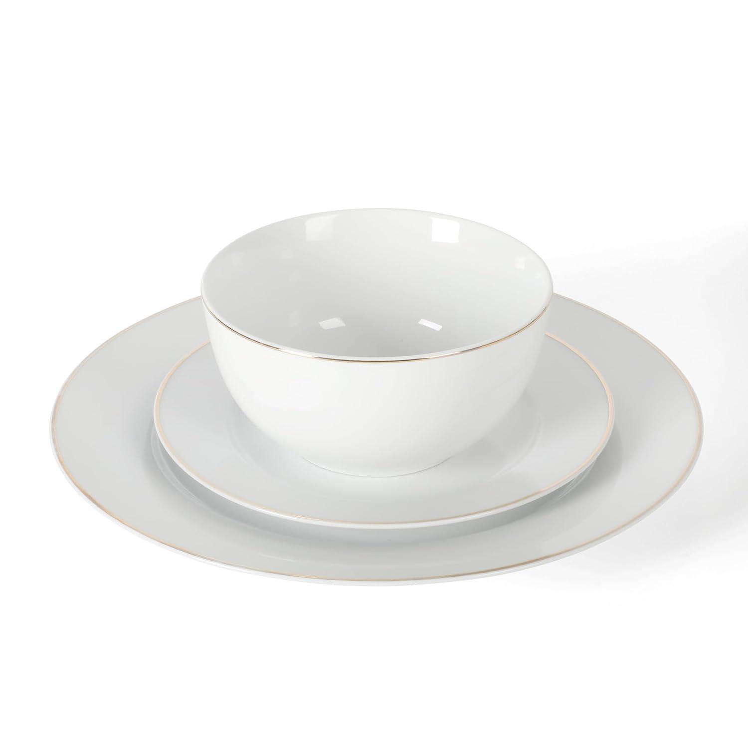 Martha Stewart Martha Stewart Gracie Lane High Fired Porcelain Plates and Bowls Set White w/ Gold Band