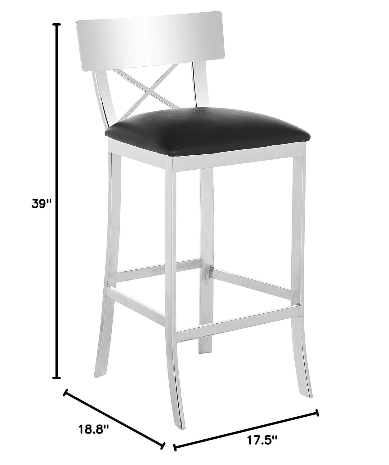 Zoey 39''H Stainless Steel Cross Back Bar Stool - FOX2034 - Chrome/Black - Safavieh Couture