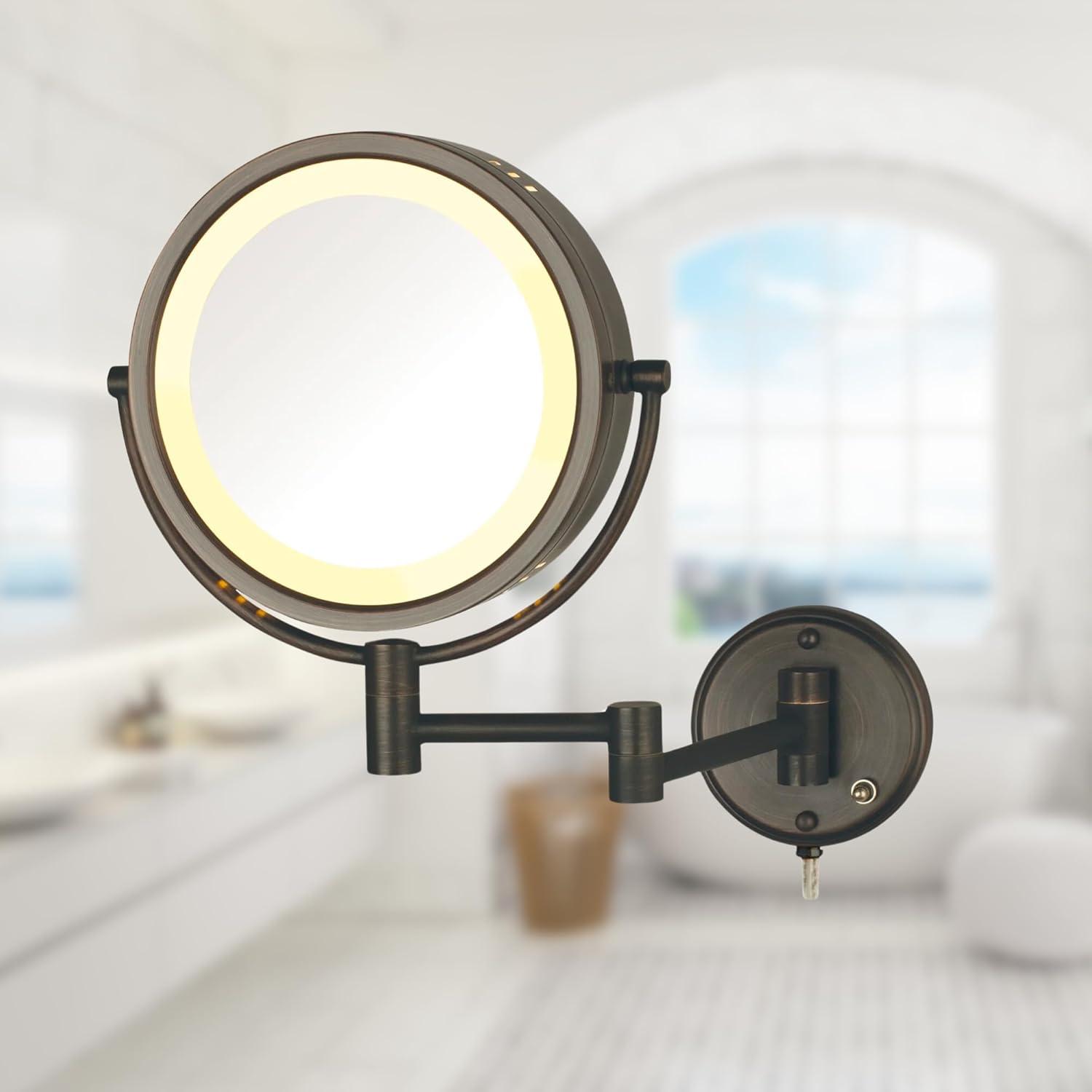 Jerdon 8.5 inch Diameter Wall-Mounted Lighted Makeup Mirror with 8X-1X Magnification, Bronze Finish, Direct Wire-Model HL75BZD