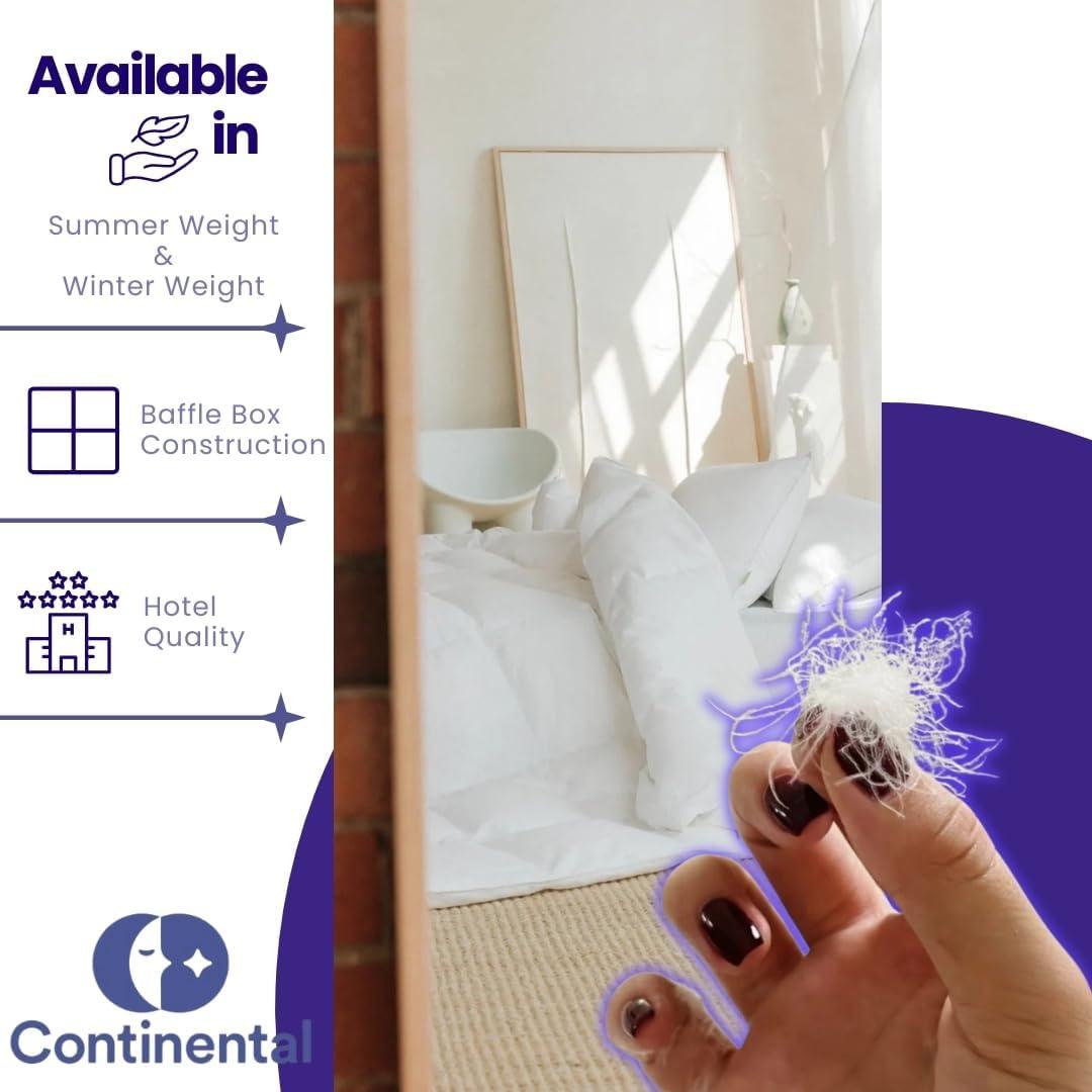 Continental Bedding - Harmony 550FP White Down Duvet Insert - Summer Weight Comforter