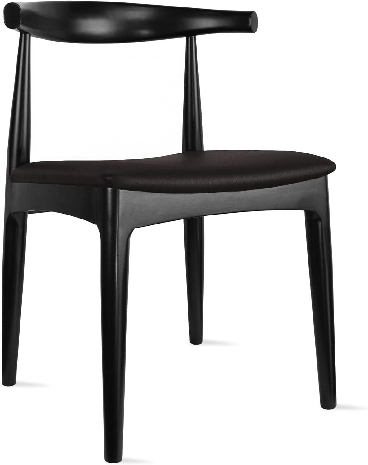 2xhome Contemporary Farmhouse Real Solid Wood Cloth Cushion Seat Dining Chair, Elbow Side Chair (Espresso-Beige Seat)