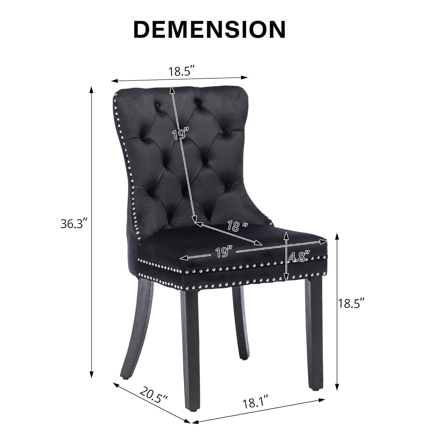 KCC Velvet Dining Chairs Set of 2, Upholstered High-end Tufted Dining Room Chair with Nailhead Back Ring Pull Trim Solid Wood Legs, Nikki Collection Modern Style for Kitchen, Black