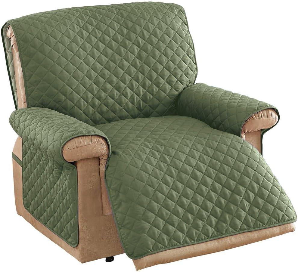 Collections Etc Reversible Quilted Jumbo Recliner Cover, Spill-Resistant with Ties - Covers Seat Bottom, Seat Back and 2 Seat Arms (Jumbo Recliner, Olive/Sage)