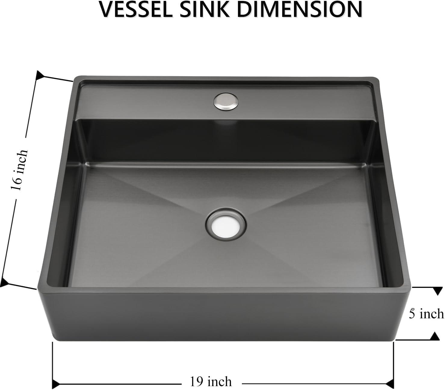 Rectangular Black Stainless Steel Above-Counter Vessel Sink