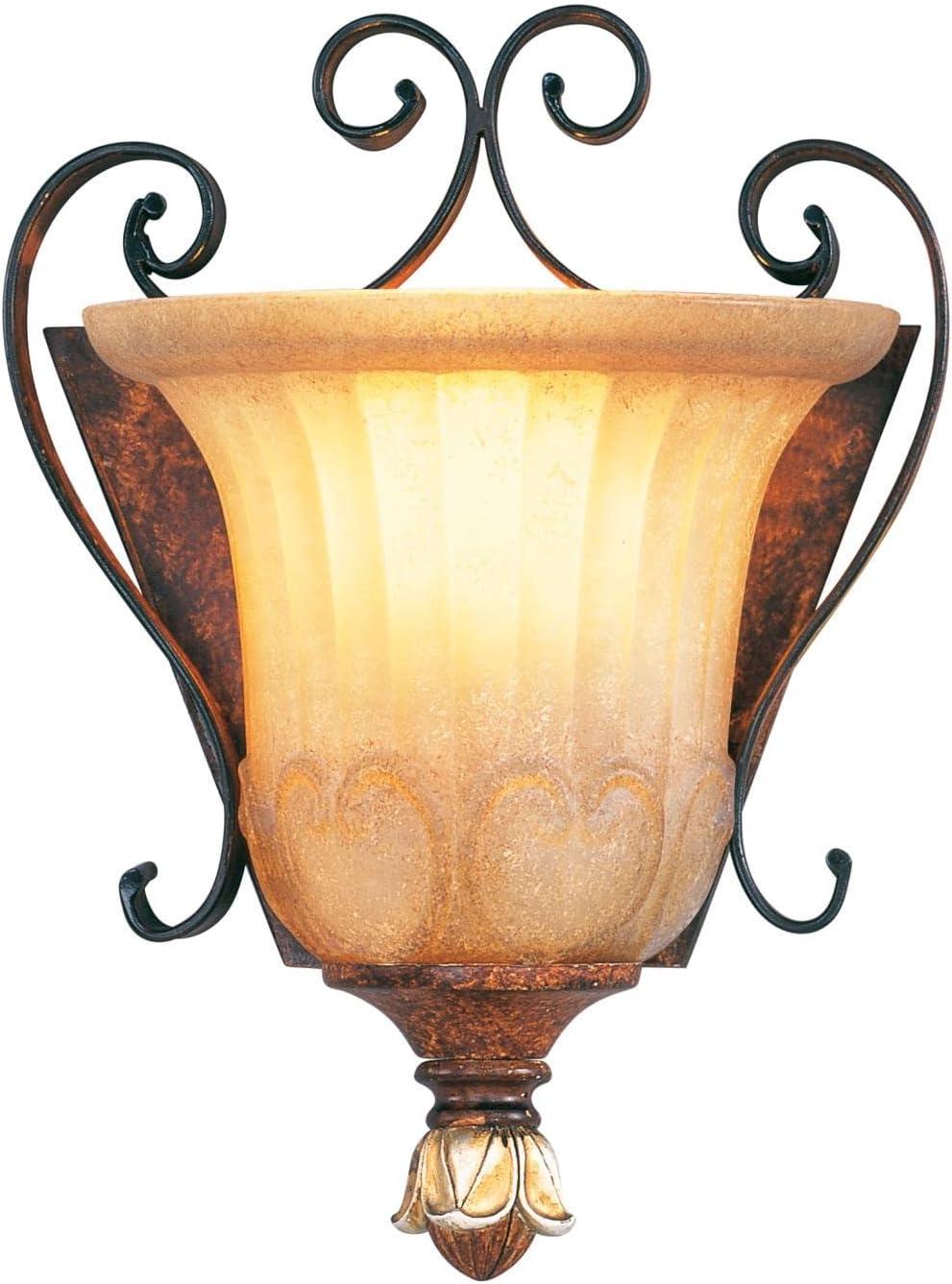 Villa Verona Bronze and Gold Leaf Wall Sconce with Rustic Glass