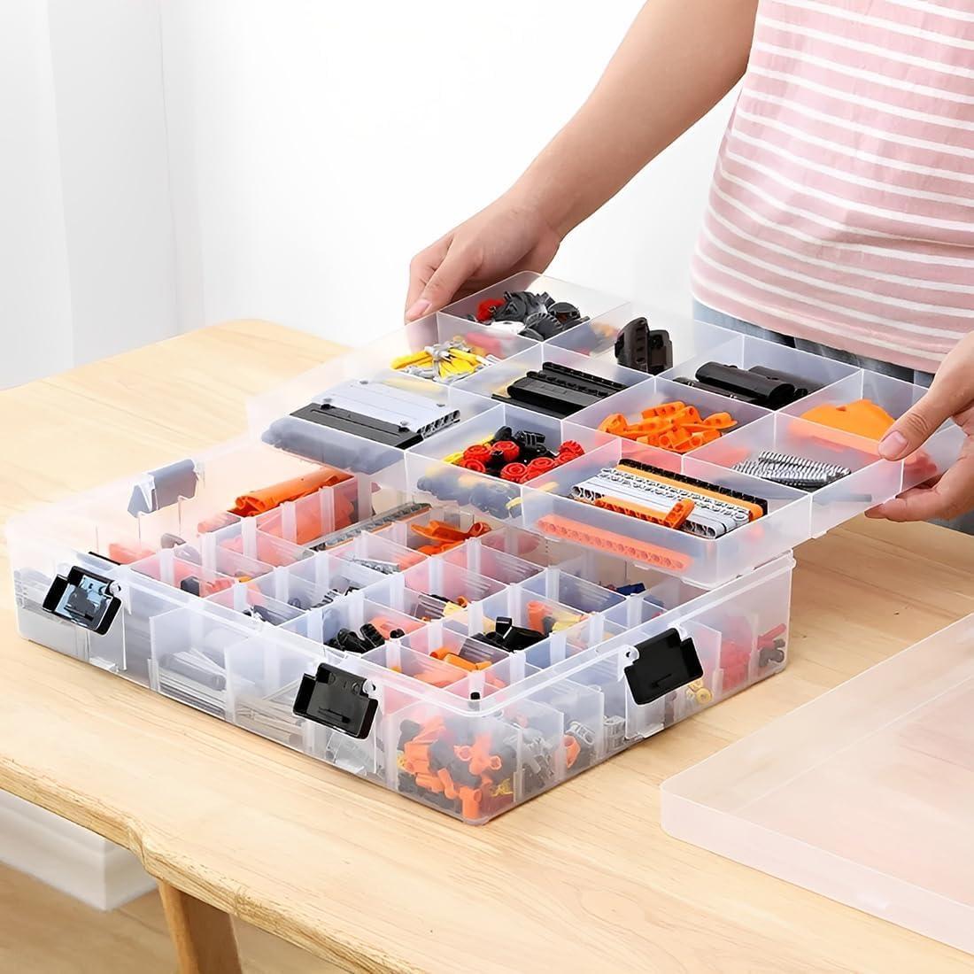 Clear Plastic Stackable 2-Tier Storage Box with Handle