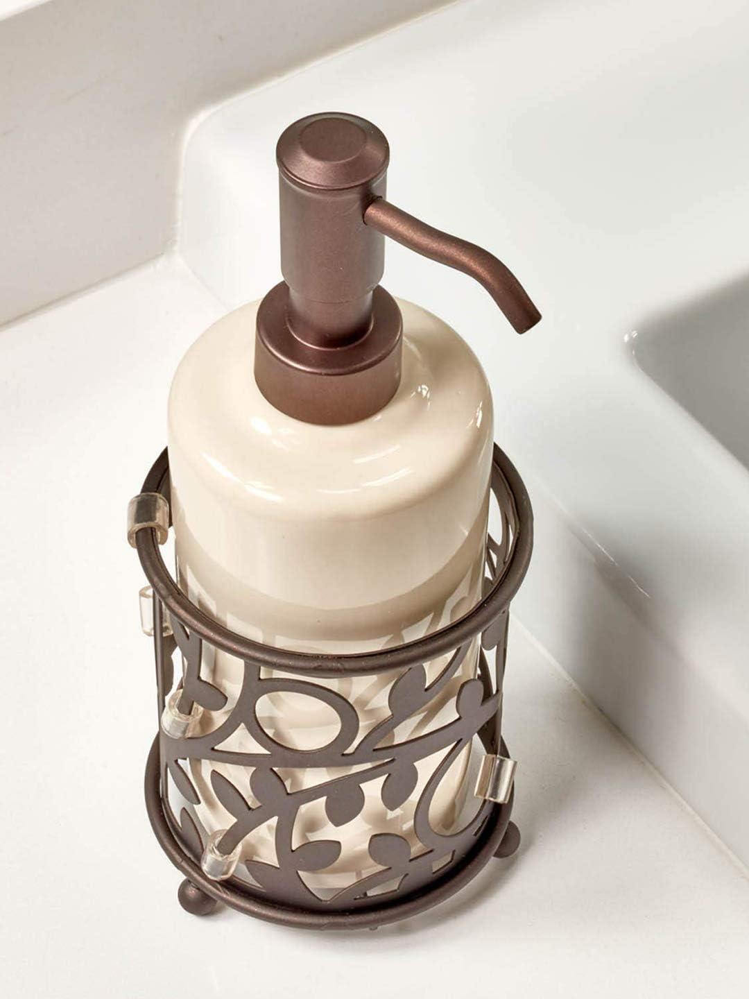 Vanilla and Bronze Ceramic Soap Dispenser with Vine Design