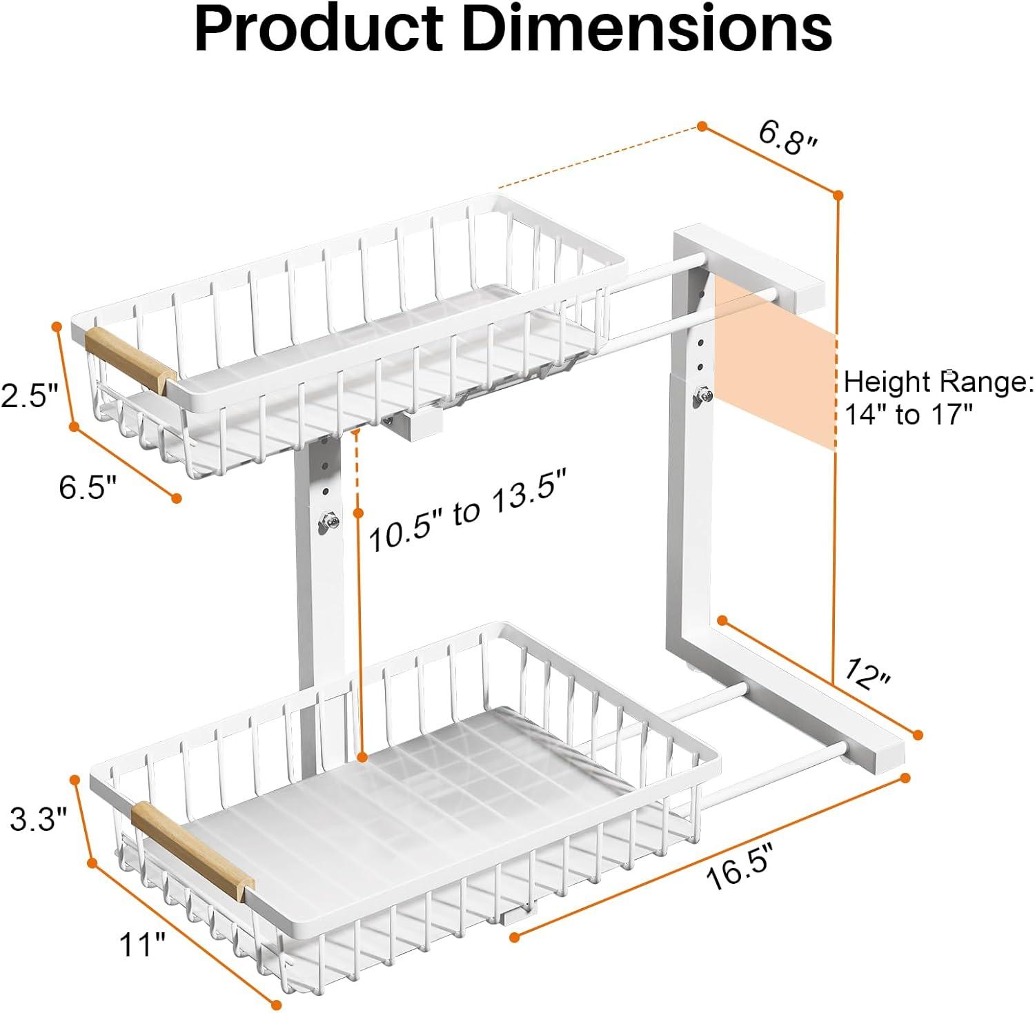 Sink Organizer, 2 Pack 2 Tier Sink Organizer and Storage, Slide-Out Pull-Out Cabinet Organizer, Sliding Metal Drawer for Home Kitchen, Bathroom, Pantry