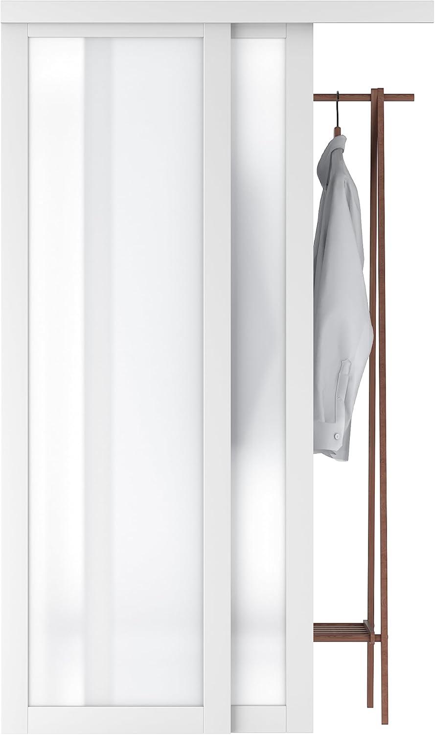 JUBEST 5-Lite Frosted Glass Sliding Closet Doors With Installation Hardware Kit