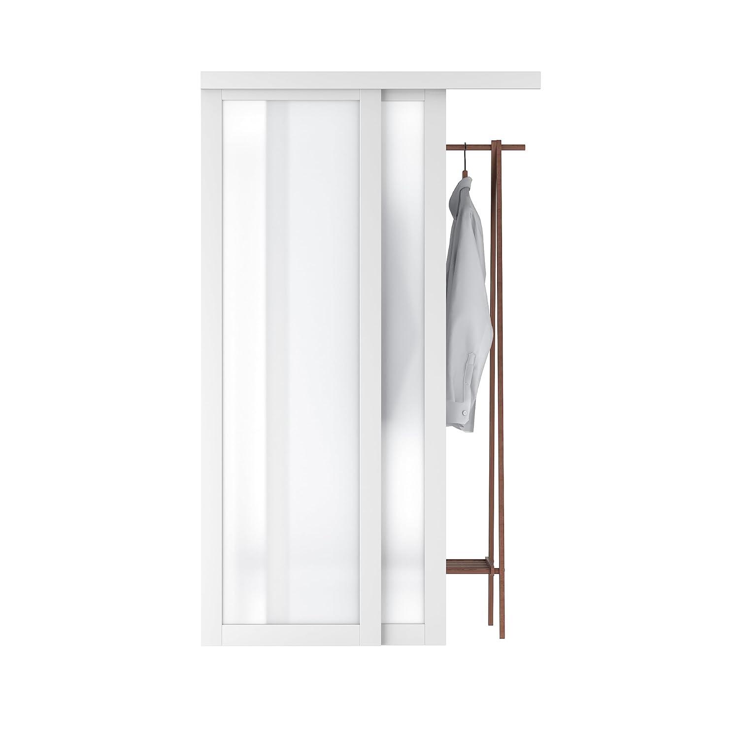 JUBEST 5-Lite Frosted Glass Sliding Closet Doors With Installation Hardware Kit
