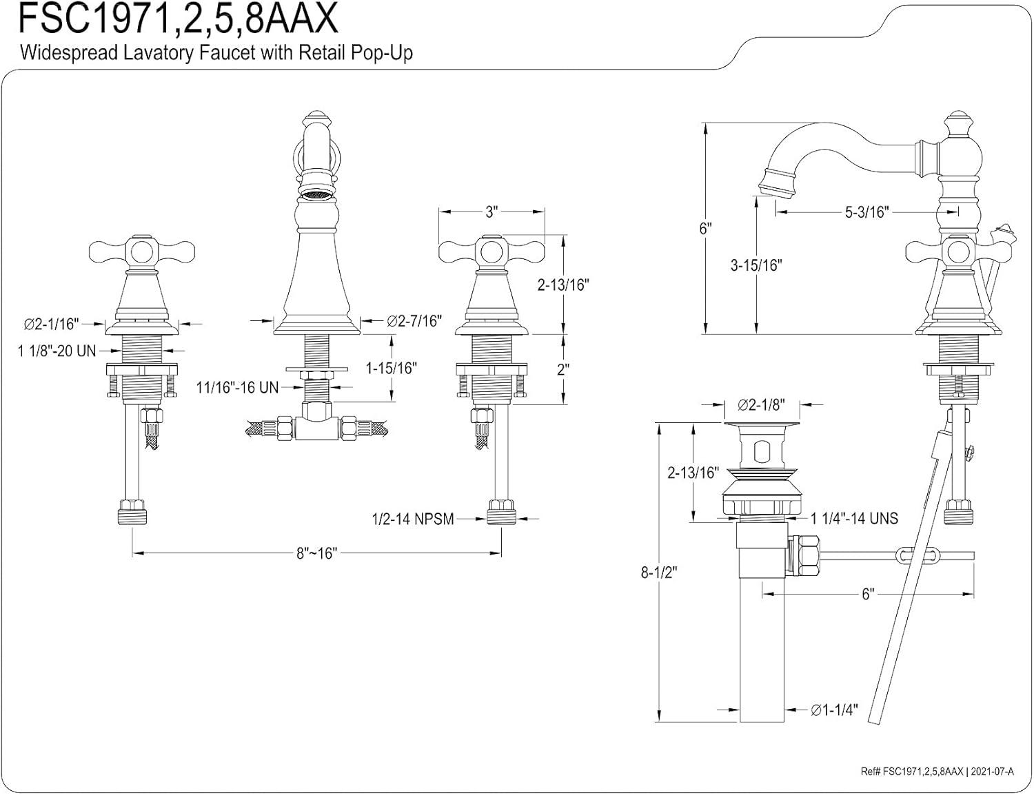 Nickel Traditional Widespread Bathroom Faucet with Drain Assembly