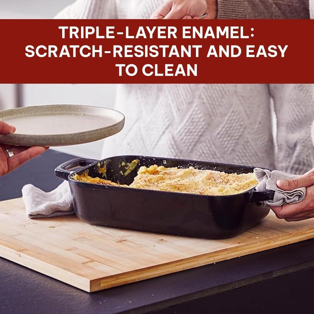 Alva Alva Nori Enameled Cast Iron Dutch Oven Dish Roasting Pan Rectangular Nonstick Stove-to-Table Enamel Coated Pot, Non Toxic, Compatible with All Stovetops, Oven Safe & Induction Safe