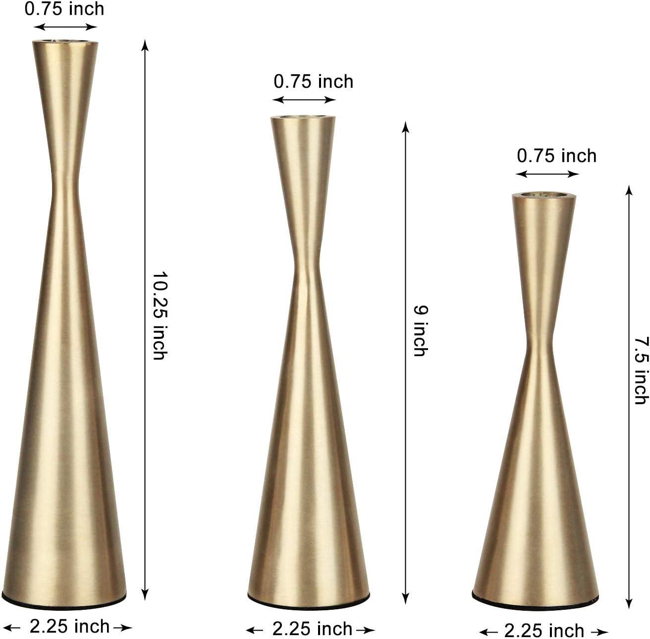 Vixdonos Brass Gold Taper Candle Holders Metal Candlestick Holders Set of 3 Table Mantel Decorative Candle Stand for Dinning,Party，Wedding,Home Decor(Brass Gold)