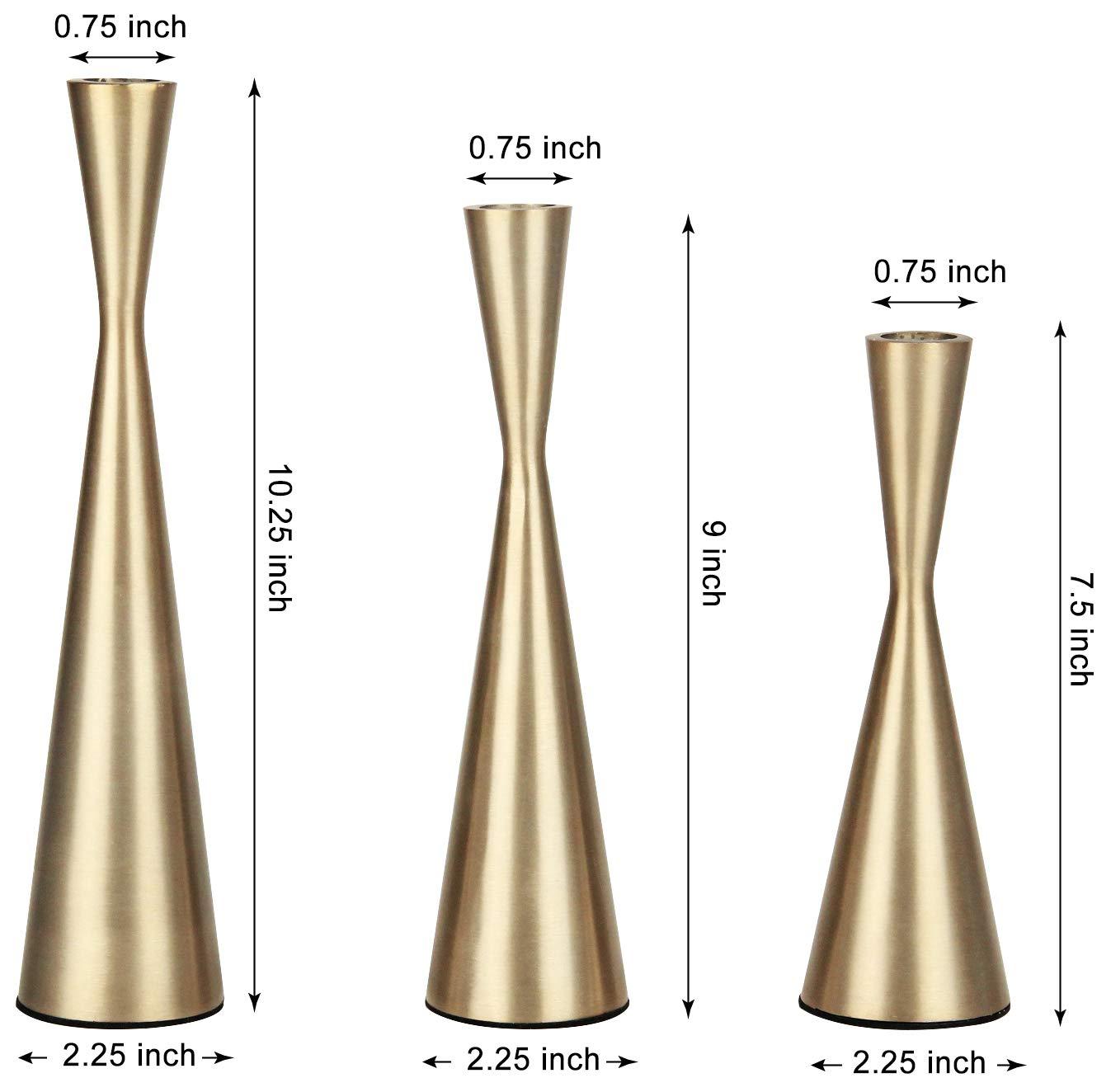 Vixdonos Brass Gold Taper Candle Holders Metal Candlestick Holders Set of 3 Table Mantel Decorative Candle Stand for Dinning,Party，Wedding,Home Decor(Brass Gold)