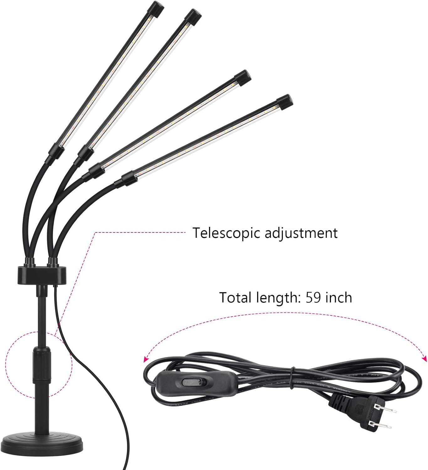 BEACHWATER POOL & SPA, LLC Grow Lights For Indoor Plants, Four Head LED Grow Light With Full Spectrum, Red White Spectrum For Indoor Plant Lamp, Adjustable Gooseneck, Suitable For Vegetation