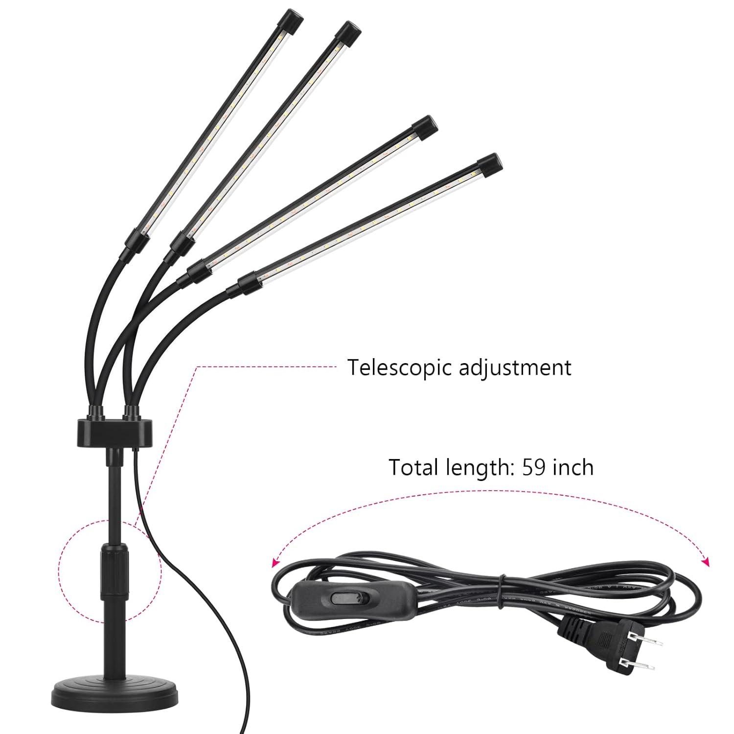 BEACHWATER POOL & SPA, LLC Grow Lights For Indoor Plants, Four Head LED Grow Light With Full Spectrum, Red White Spectrum For Indoor Plant Lamp, Adjustable Gooseneck, Suitable For Vegetation