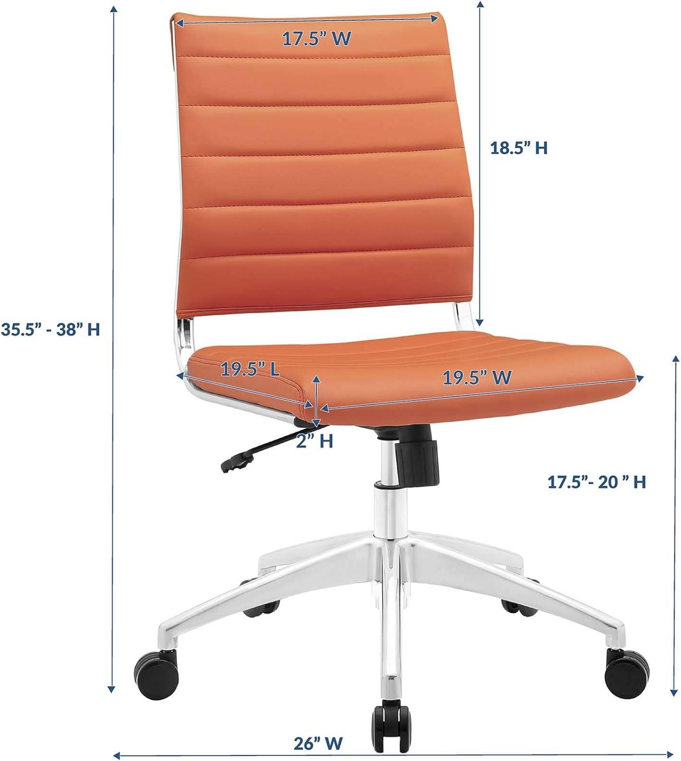 Orange Armless Swivel Office Chair with Metal Base