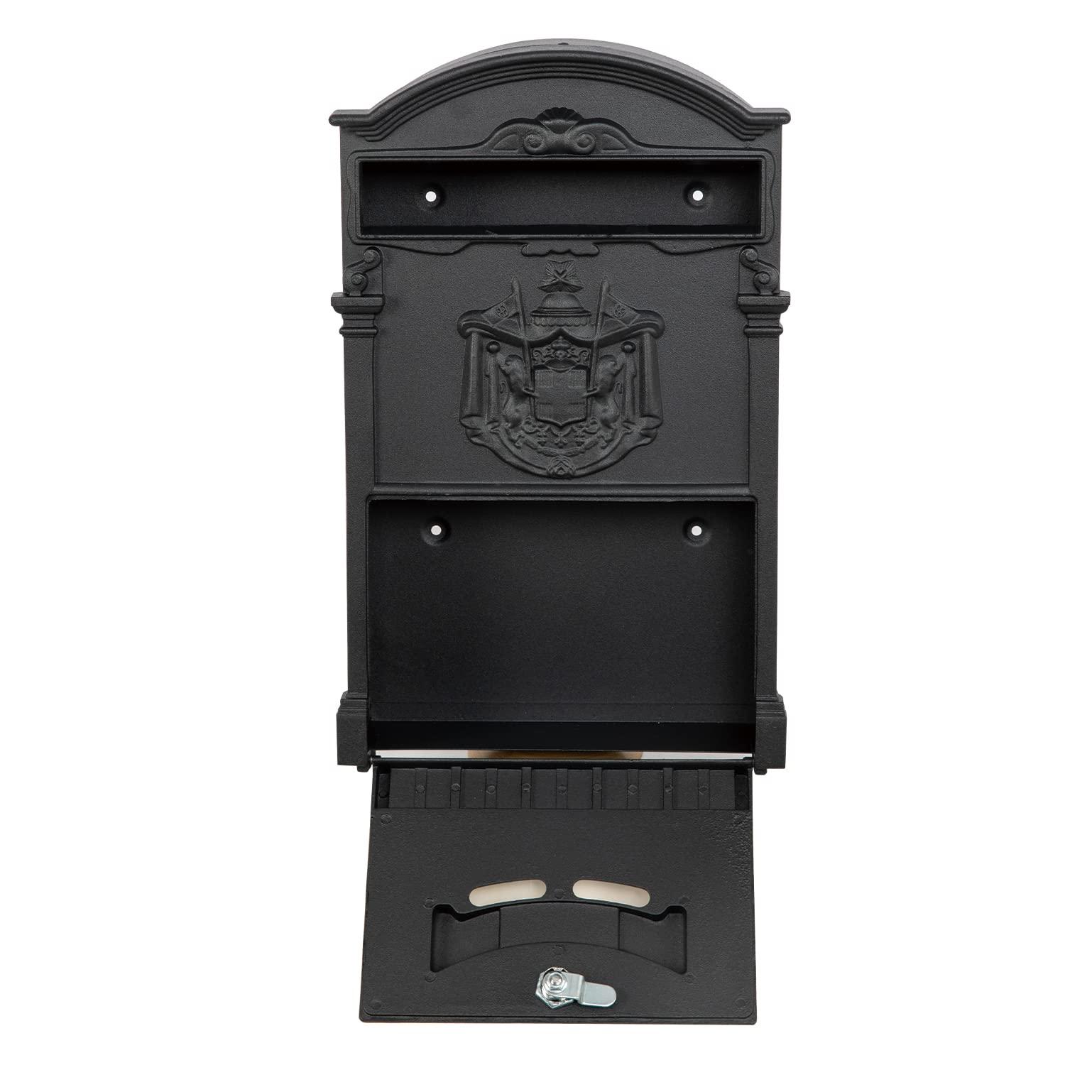 Wall Mount Mailboxes, Rust Resistant Locking Wall Mailbox for Outside, Galvanized Steel and Aluminum Stamping Process, Vintage Mailbox with Key Lock Large Capacity Outdoor Decoration, Black