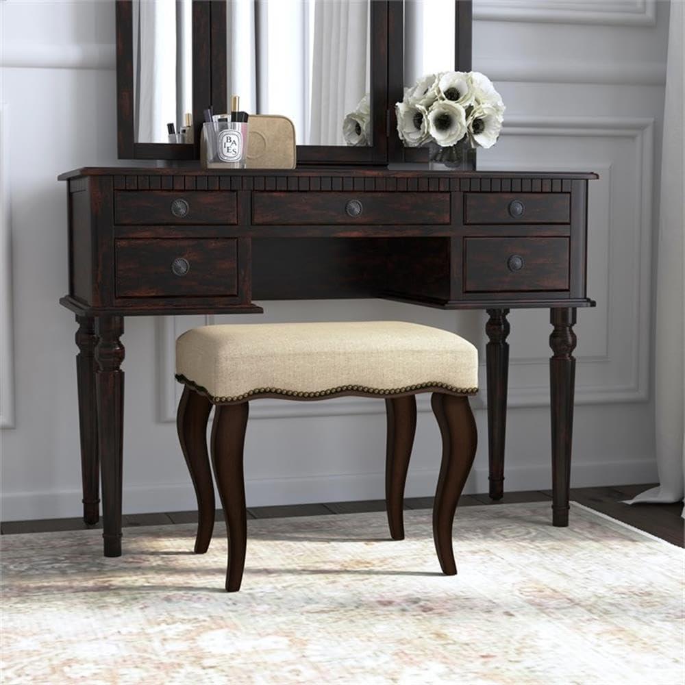 19" Hamilton Backless Upholstered Wood Vanity Stool Burnished Oak/Cream - Hillsdale Furniture