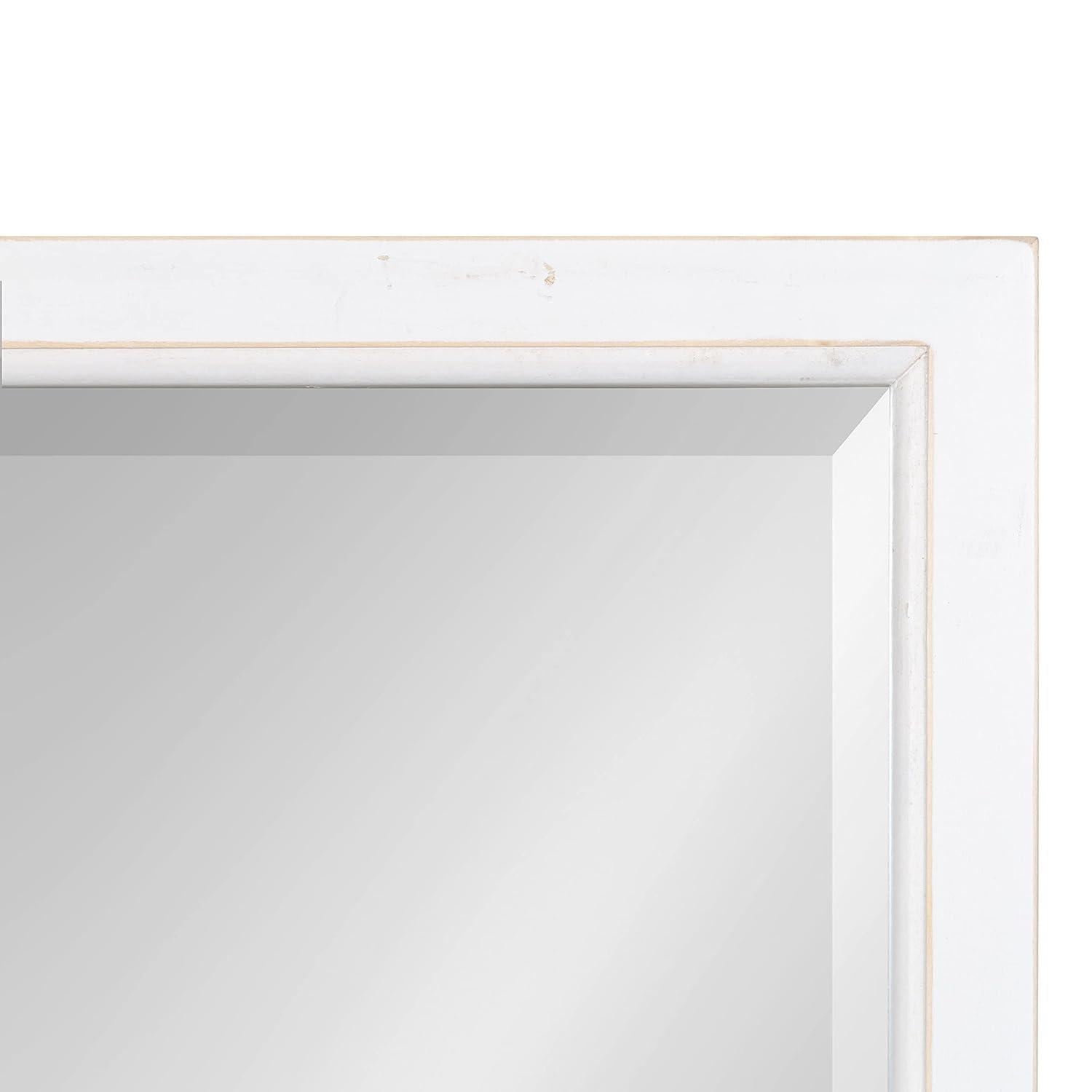 20" x 30" Hogan Wood Framed Decorative Wall Mirror White - Kate & Laurel All Things Decor: Modern Rectangle, No Assembly Required