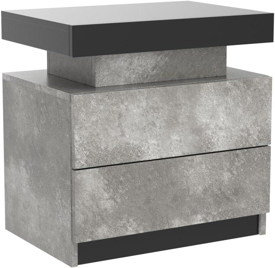 Grey and Black Particle Board Nightstand Set with LED Lights